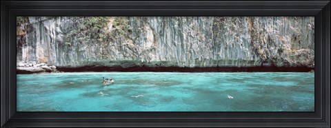 Framed High Angle View Of Three People Snorkeling, Phi Phi Islands, Thailand Print