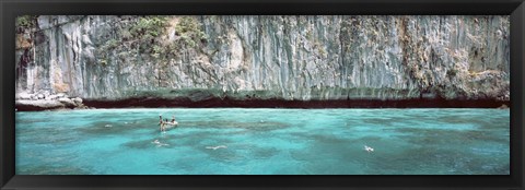 Framed High Angle View Of Three People Snorkeling, Phi Phi Islands, Thailand Print