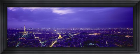 Framed Aerial View Of A City at night, Paris, France Print