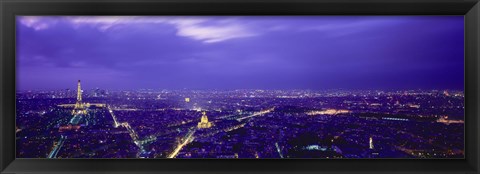 Framed Aerial View Of A City at night, Paris, France Print