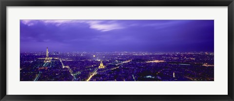 Framed Aerial View Of A City at night, Paris, France Print