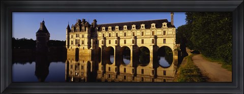Framed Water In Front Of The Building, Loire Valley, Chenonceaux, France Print