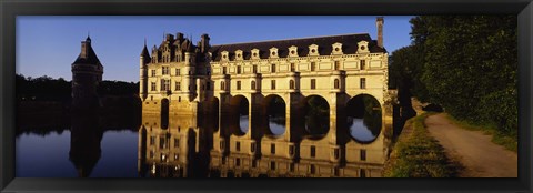 Framed Water In Front Of The Building, Loire Valley, Chenonceaux, France Print