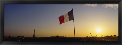 Framed French flag waving in the wind, Paris, France Print