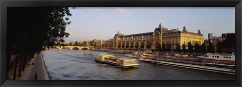 Framed Passenger Craft In A River, Seine River, Musee D&#39;Orsay, Paris, France Print