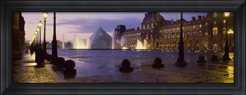 Framed Buildings lit up at night, Louvre Museum, Paris, France Print