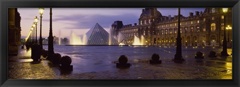 Framed Buildings lit up at night, Louvre Museum, Paris, France Print