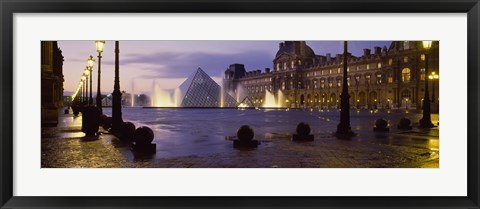 Framed Buildings lit up at night, Louvre Museum, Paris, France Print