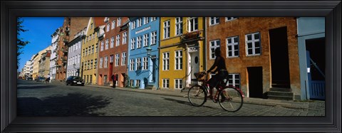 Framed Woman Riding A Bicycle, Copenhagen, Denmark Print