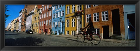 Framed Woman Riding A Bicycle, Copenhagen, Denmark Print