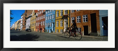 Framed Woman Riding A Bicycle, Copenhagen, Denmark Print