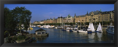 Framed Boats In A River, Stockholm, Sweden Print