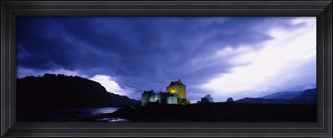 Framed Low Angle View Of A Castle Lit Up At Dusk, Eilean Donan Castle, Highlands, Scotland, United Kingdom Print