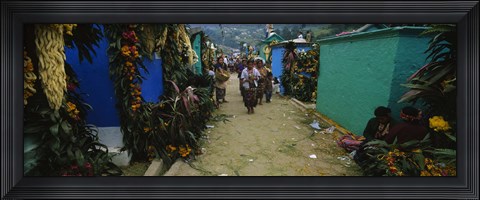 Framed Houses Decorated With Flowers, Zunil Cemetery, Guatemala Print