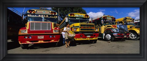 Framed Buses Parked In A Row At A Bus Station, Antigua, Guatemala Print