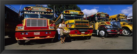 Framed Buses Parked In A Row At A Bus Station, Antigua, Guatemala Print