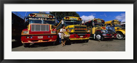 Framed Buses Parked In A Row At A Bus Station, Antigua, Guatemala Print