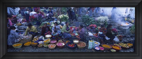 Framed High Angle View Of A Group Of People In A Vegetable Market, Solola, Guatemala Print