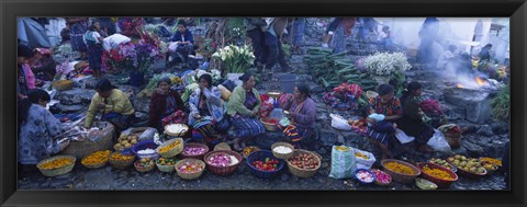 Framed High Angle View Of A Group Of People In A Vegetable Market, Solola, Guatemala Print