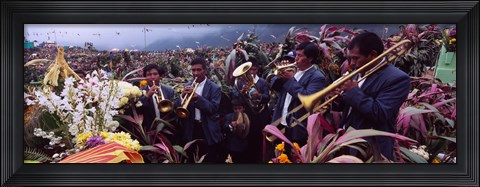 Framed Musicians Celebrating All Saint&#39;s Day By Playing Trumpet, Zunil, Guatemala Print