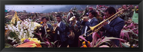 Framed Musicians Celebrating All Saint&#39;s Day By Playing Trumpet, Zunil, Guatemala Print