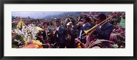 Framed Musicians Celebrating All Saint&#39;s Day By Playing Trumpet, Zunil, Guatemala Print