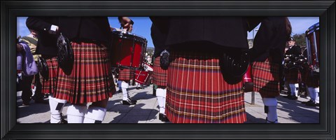 Framed Group Of Men Playing Drums In The Street, Scotland, United Kingdom Print