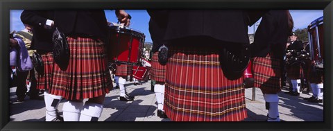 Framed Group Of Men Playing Drums In The Street, Scotland, United Kingdom Print