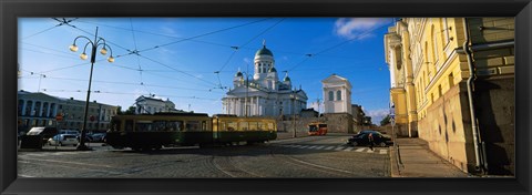 Framed Tram Moving On A Road, Senate Square, Helsinki, Finland Print