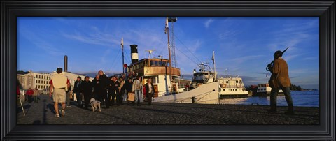 Framed Tourboat Moored At A Dock, Helsinki, Finland Print
