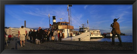 Framed Tourboat Moored At A Dock, Helsinki, Finland Print