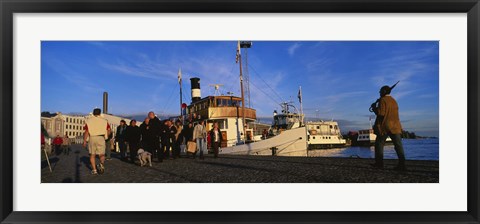 Framed Tourboat Moored At A Dock, Helsinki, Finland Print