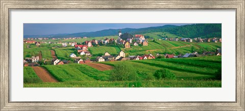 Framed High angle view of houses in a field, Tatra Mountains, Slovakia Print