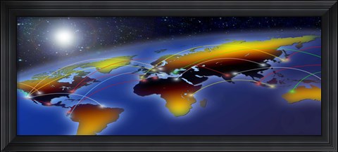Framed Flight plan marked on a globe Print