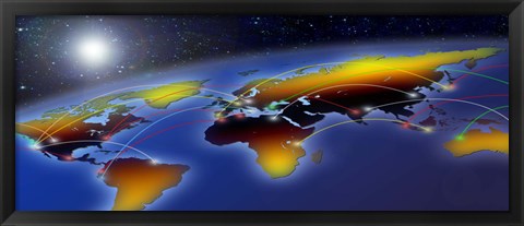 Framed Flight plan marked on a globe Print