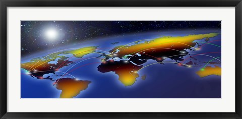 Framed Flight plan marked on a globe Print