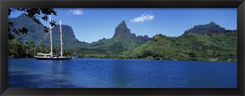 Framed Sailboats Sailing In The Ocean, Opunohu Bay, Moorea, French Polynesia Print