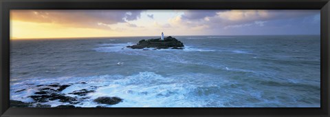 Framed Lighthouse on an island, Godvery Lighthouse, Hayle, Cornwall, England Print