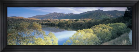 Framed Reflection of mountains in water, Lake Hayes, South Island New Zealand, New Zealand Print