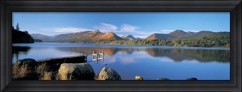 Framed Reflection of mountains in water, Derwent Water, Lake District, England Print