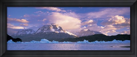 Framed Cloudy sky over mountains, Lago Grey, Torres del Paine National Park, Patagonia, Chile Print