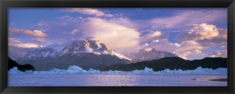 Framed Cloudy sky over mountains, Lago Grey, Torres del Paine National Park, Patagonia, Chile Print