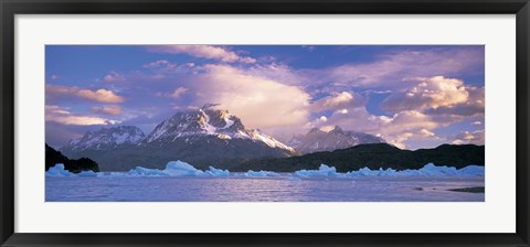 Framed Cloudy sky over mountains, Lago Grey, Torres del Paine National Park, Patagonia, Chile Print