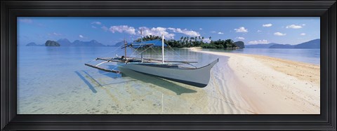 Framed Fishing boat moored on the beach, Palawan, Philippines Print