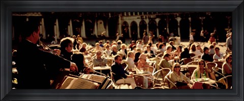 Framed Tourists Listening To A Violinist At A Sidewalk Cafe, Venice, Italy Print