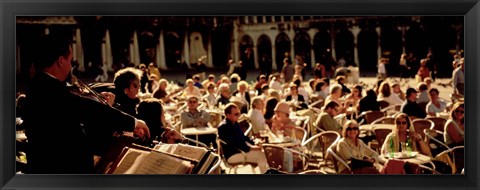 Framed Tourists Listening To A Violinist At A Sidewalk Cafe, Venice, Italy Print