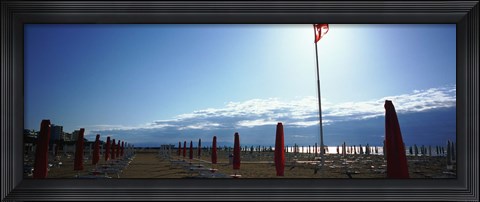 Framed Beach umbrella and beach chairs on the beach, Lignano Sabbiadoro, Italy Print