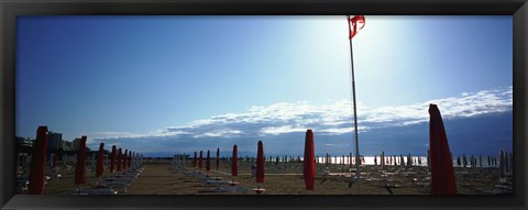 Framed Beach umbrella and beach chairs on the beach, Lignano Sabbiadoro, Italy Print