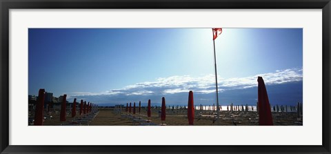 Framed Beach umbrella and beach chairs on the beach, Lignano Sabbiadoro, Italy Print