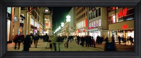 Framed Buildings in a city lit up at night, Munich, Germany Print